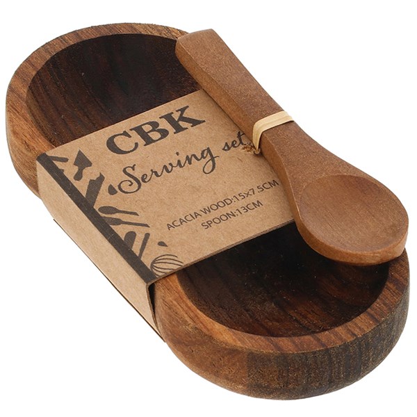 Acacia Tapas Double Bowl & Spoon