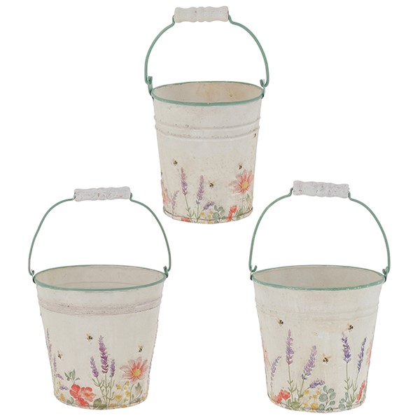 Cottage Garden Tin Pail Set of 3