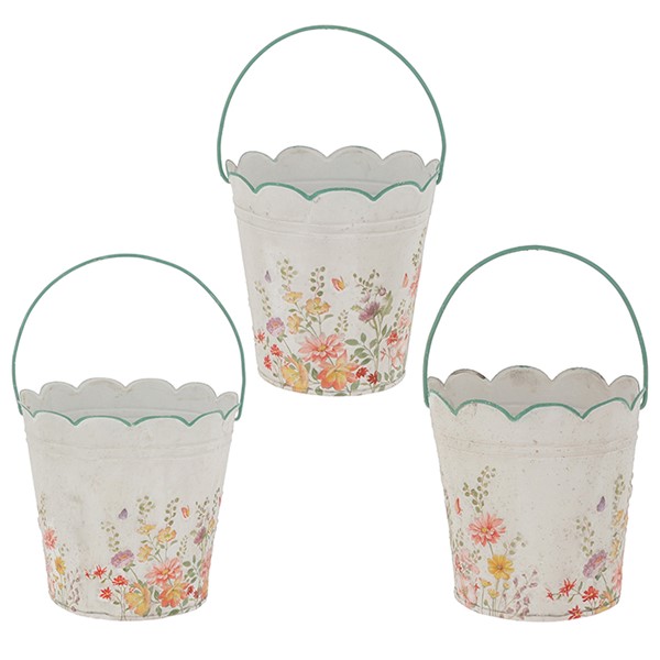 Cottage Garden Tin Frilly Pail Set of 3