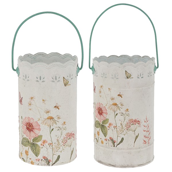 Cottage Garden Tin Tall Pail Set of 2
