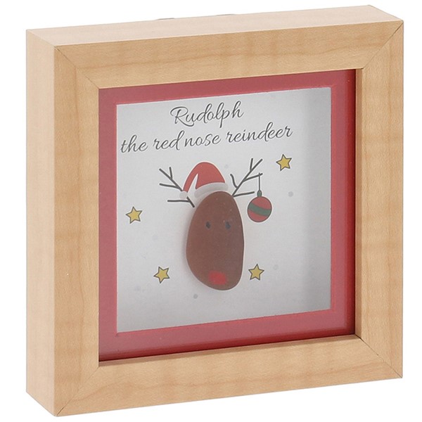 Pebble Glass Mini Plaque Xmas Reindeer