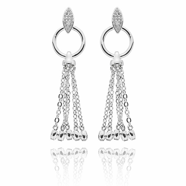 Elegant Silver Plated Circle Tassel Earings