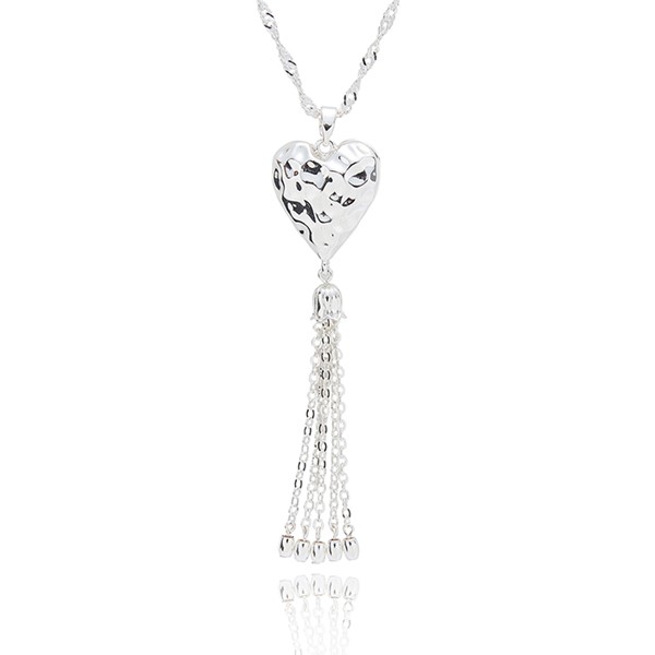 Hammered Heart Silver Plated Tassel Necklace