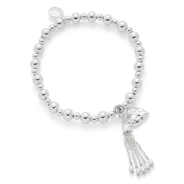 Hammered Heart Silver Plated Tassel Bracelet
