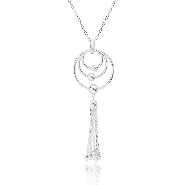 Multi Circles Tassel Silver Plated Necklace