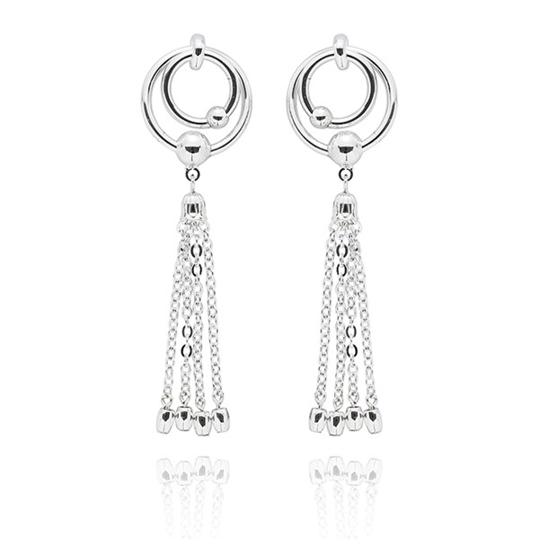 Multi Circles Tassel Silver Plated Earrings