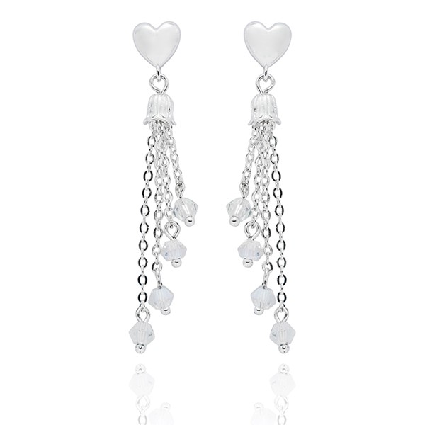 Chic Silver Plated Heart Tassel Earrings