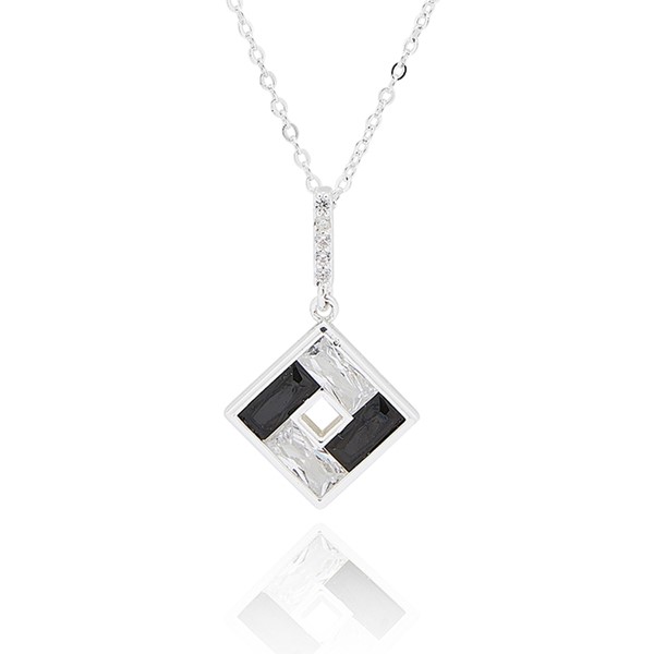 Monochrome Baguette Square Silver Plated Necklace
