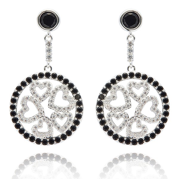 Monochrome Circle of Hearts Silver Plated Earrings