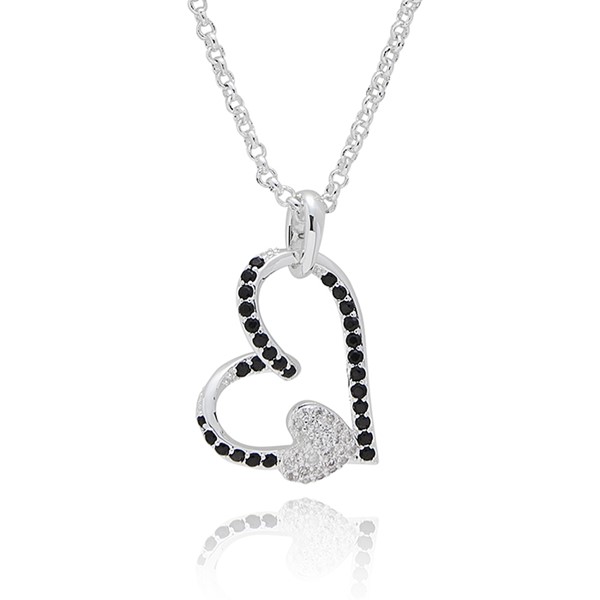 Monochrome Irregular Hearts Silver Plated Necklace