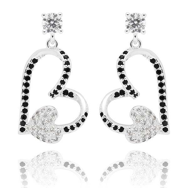 Monochrome Irregular Hearts Silver Plated Earrings