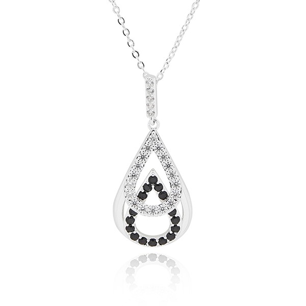 Monochrome Teardrops Silver Plated Necklace
