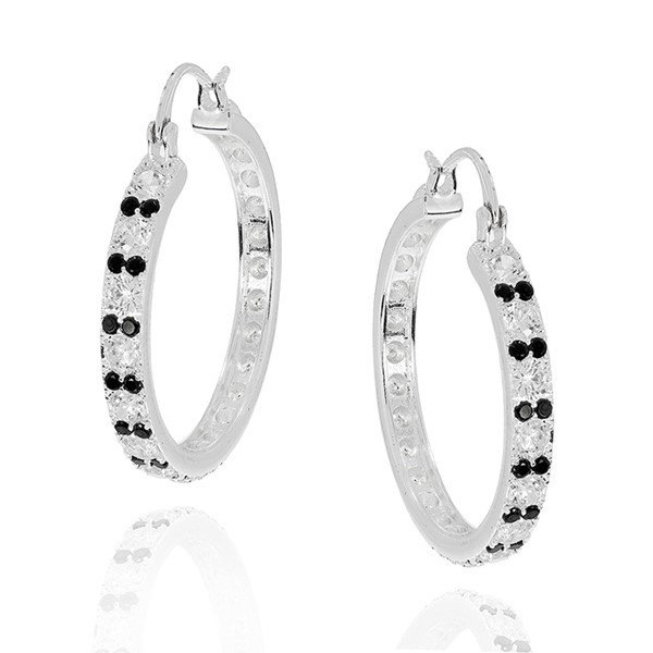 Monochrome Glam Hoop Silver Plated Earrings