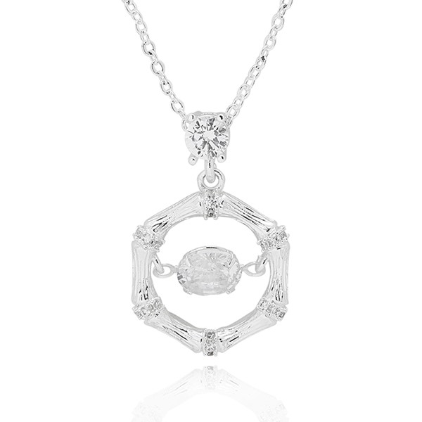 Bamboo Moving Crystal Silver Plated Necklace
