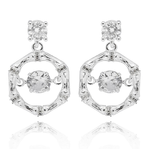 Bamboo Moving Crystal Silver Plated Earrings