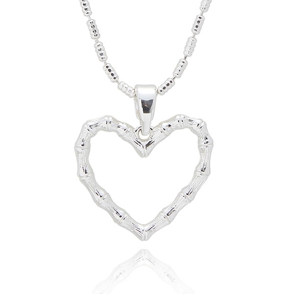 Bamboo Silver Plated Hearts Necklace