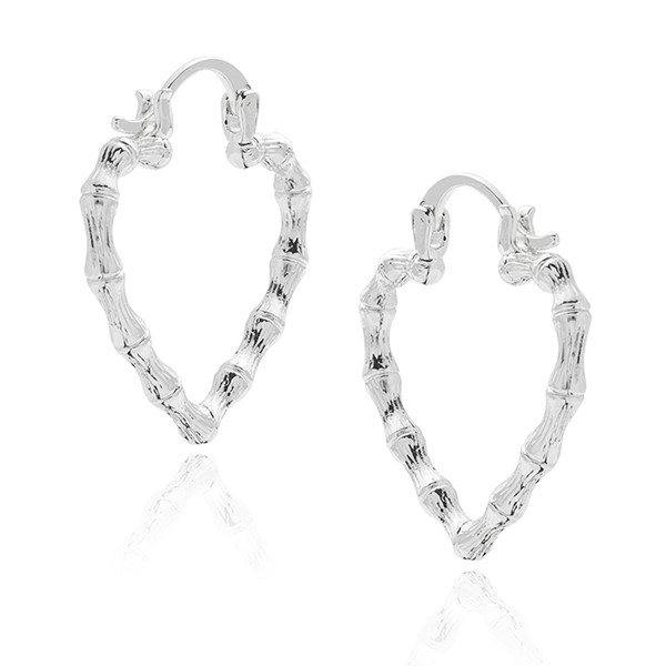 Bamboo Silver Plated Large Heart Earrings