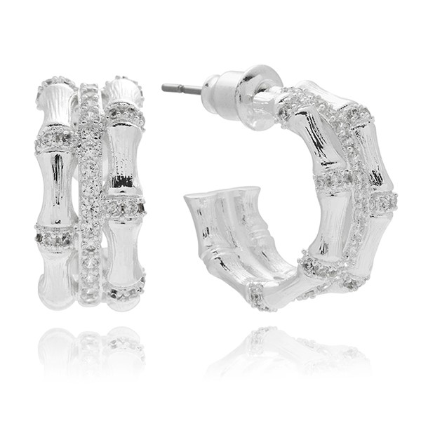 Bamboo Sparkle Ring Silver Plated Earrings