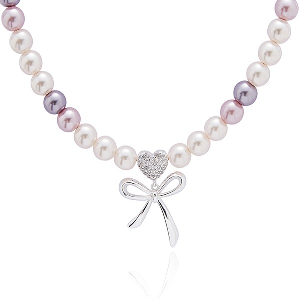 Pearl Bow Silver Plated Necklace