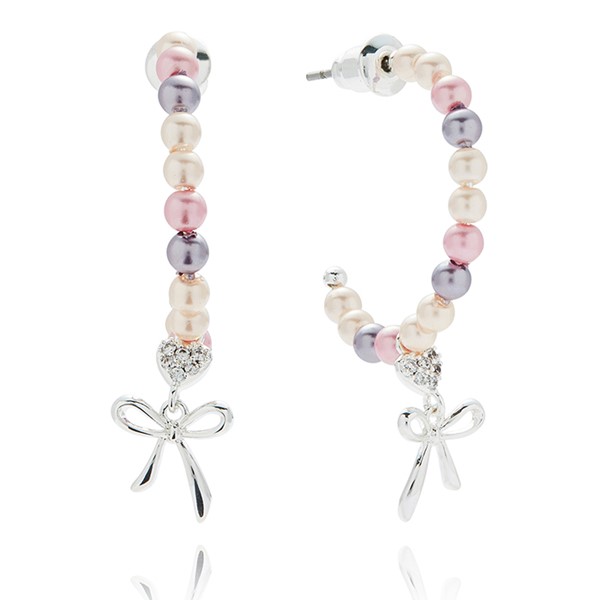 Pearl Bow Silver Plated Hoop Earrings