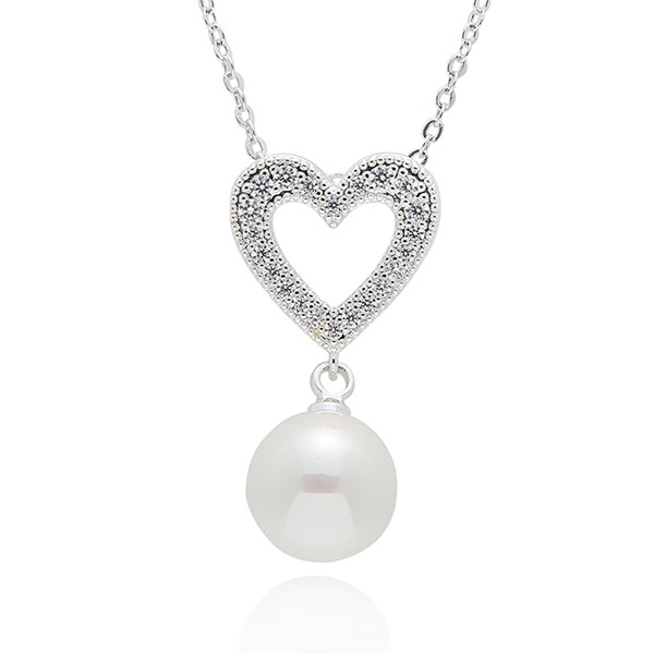 Sparkle Heart Freshwater Pearl Silver Plated Necklace
