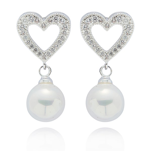 Sparkle Heart Freshwater Pearl Silver Plated Earrings