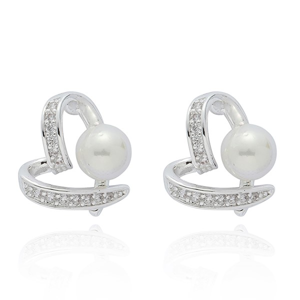 Pearl Crossover Heart Silver Plated Earrings