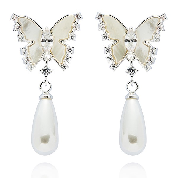 Pearl Butterfly Sparkle Silver Plated Earrings