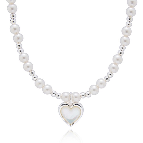 Pearl & Mother of Pearl Silver Plated Heart Necklace