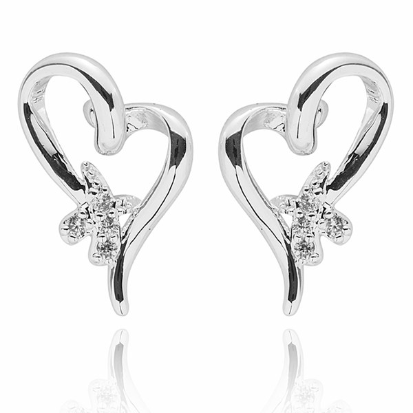 Kiss Suspended Heart Silver Plated Earrings