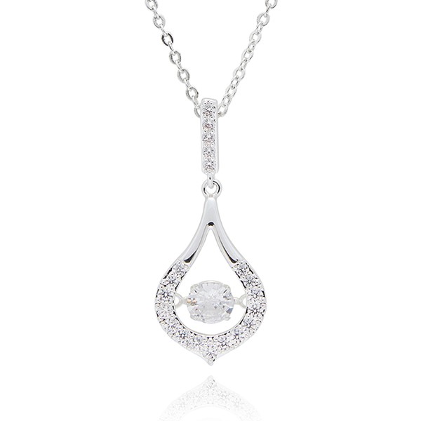Moving Crystal Glam Teardrop Silver Plated Necklace