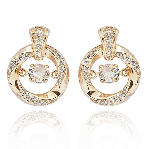 Moving Crystal Circle Twist Gold Plated Earrings