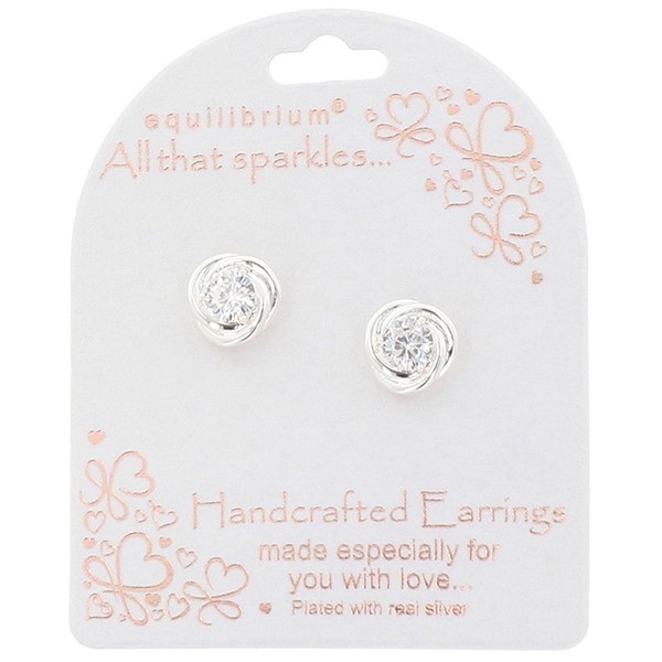 All That Sparkles Crystal Knot Silver Plated Stud Earrings