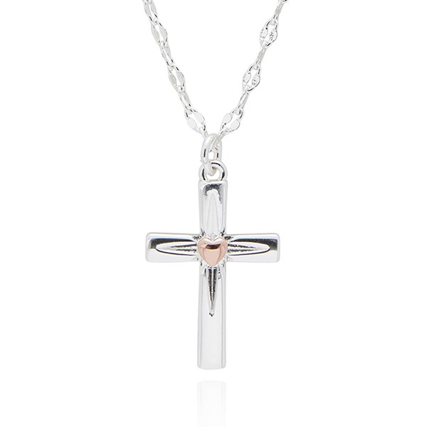 Two Tone Cross With Heart Necklace