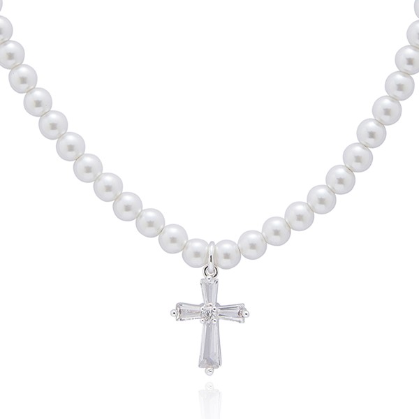 Pearls Silver Plated Cross Necklace