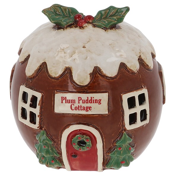 Village Pottery Xmas Plum Pudding Cottage Tealight