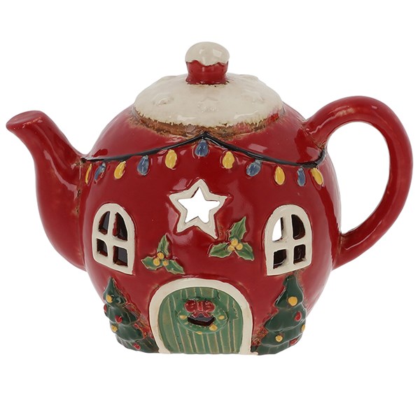 Village Pottery Xmas Teapot House Tealight