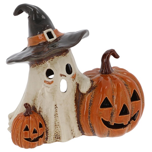 Village Pottery Ghosts & Pumpkins Tealight