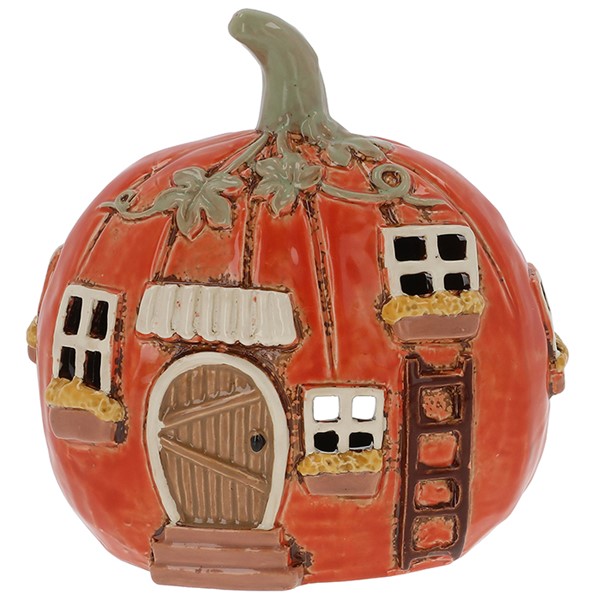 Village Pottery Autumn Pumpkin House Tealight
