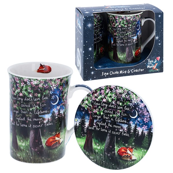 Fox Under The Moon Mug & Coaster Set Love