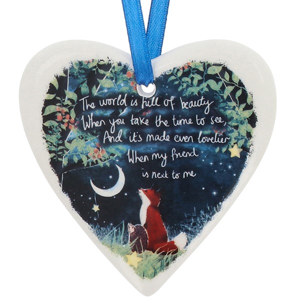 Fox Under The Moon Hanging Heart Friend