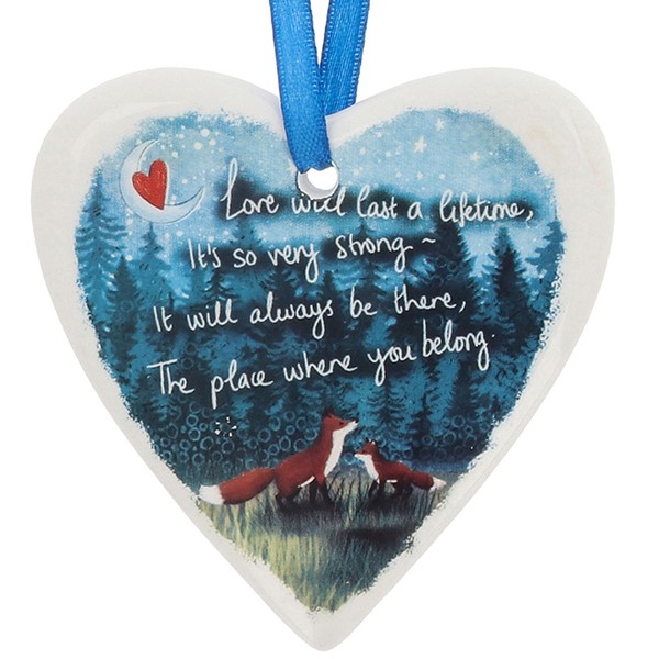 Fox Under The Moon Hanging Heart Love