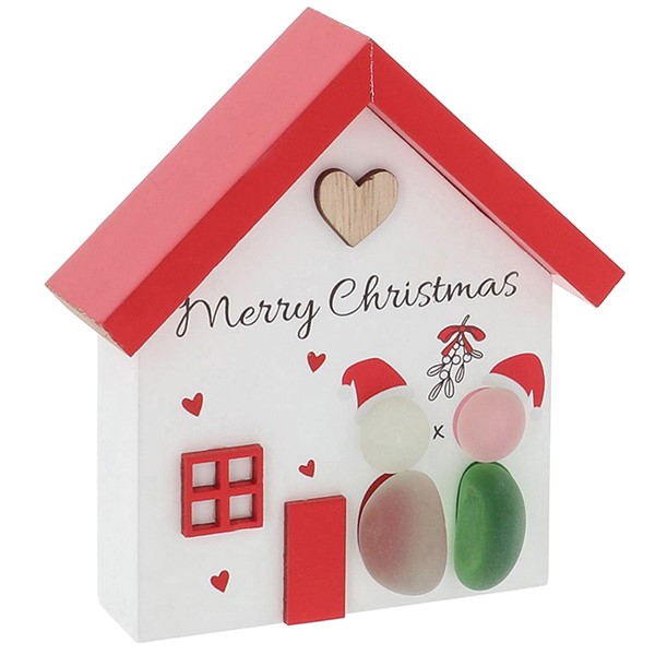 Pebble Glass Xmas House Plaque Merry