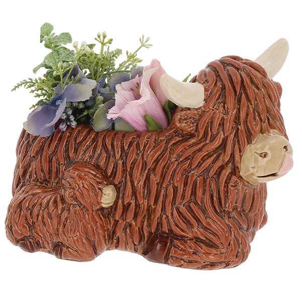 Village Pottery Highland Coo Lying Planter