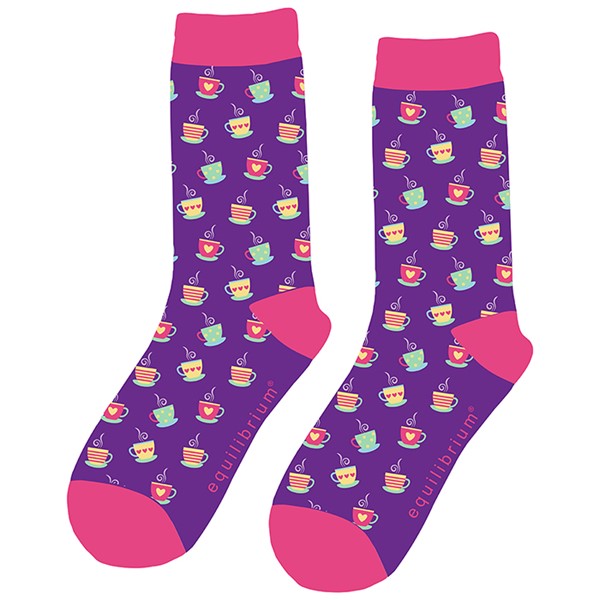 Ladies Bamboo Socks Teacups Purple