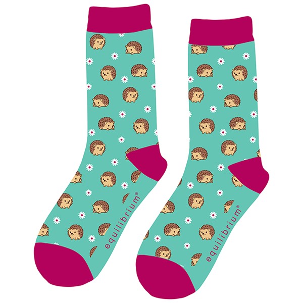 Ladies Bamboo Socks Hedgehog Teal