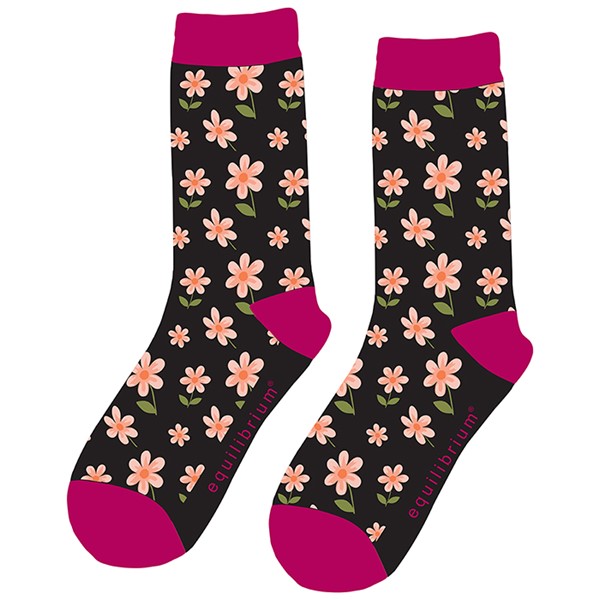 Ladies Bamboo Socks Floral Black