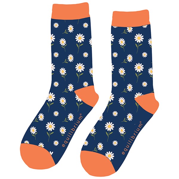 Ladies Bamboo Socks Floral Navy