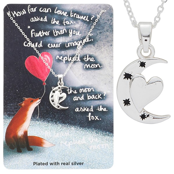 Fox Under The Moon Silver Plated Necklace Moon & Back