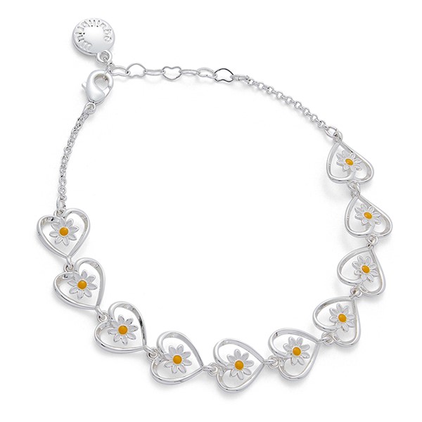 Daisy Chain Heart Silver Plated Bracelet